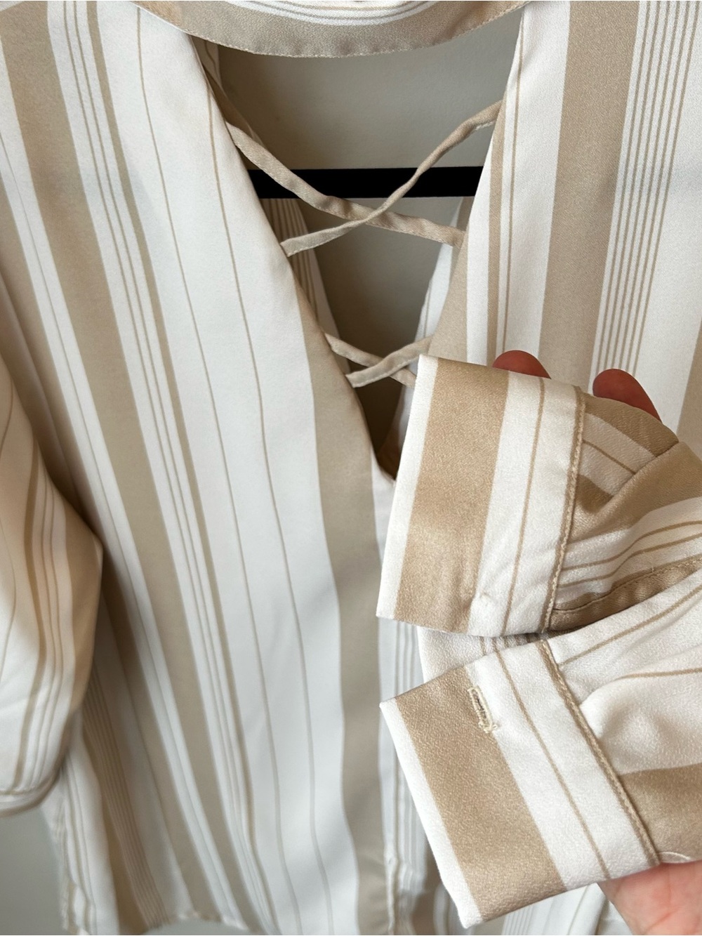 Dex Beige and White Pullover Blouse Resortwear Coastal Grandma Beach Coverup - Picture 8 of 12